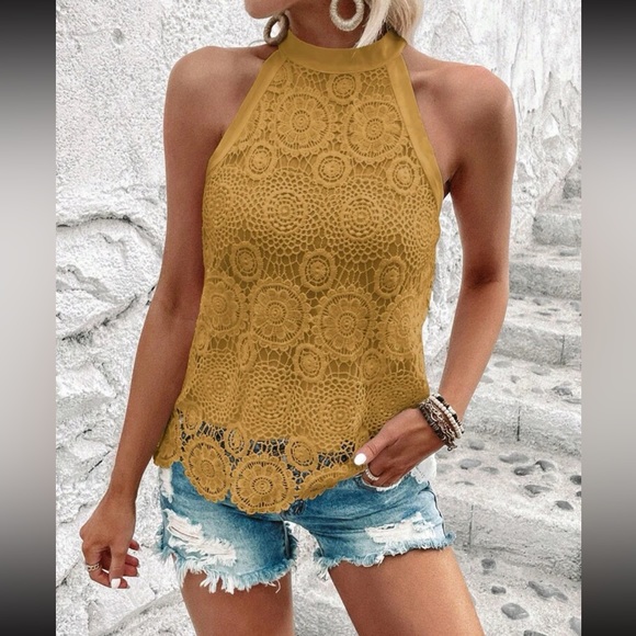 Boho floral lace embroidered tie back halter top - Picture 7 of 15